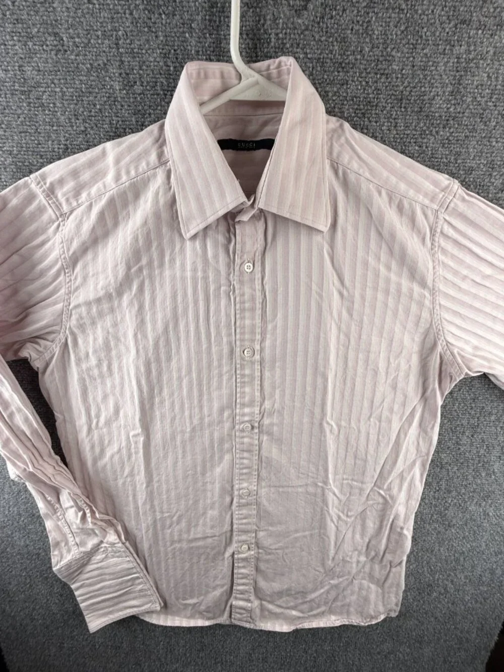 Gucci Italy Striped Pink White Long Sleeve Button Up Shirt Point Collar 15.5 Men